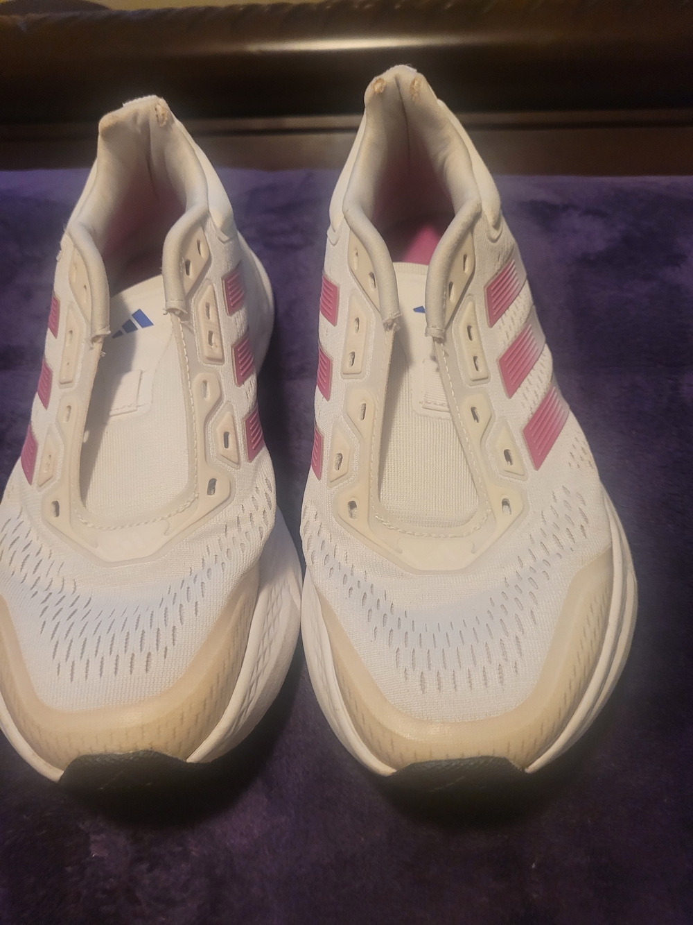 Adidas Women’s White Athletic Sneakers with Pink Stripes